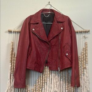 J.Crew Collection Red Washed Leather Moto Motorcycle Jacket M